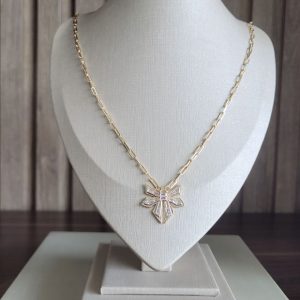 Colar Banhado a Ouro com Pingente de Libélula e Zircônia