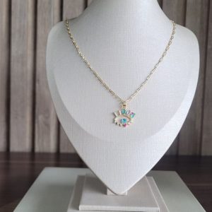 Colar Banhado a Ouro com Pingente de Olho Grego e Zircônias Coloridas