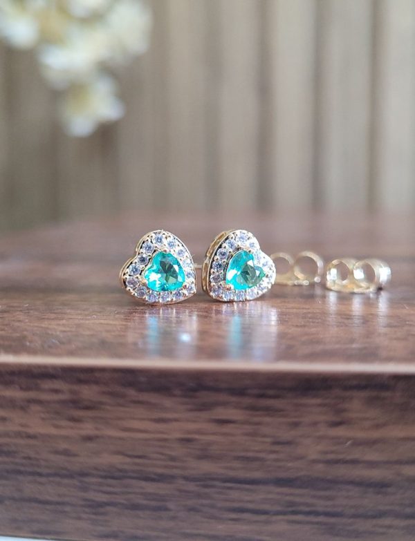 Conjunto Banhado a Ouro: Brincos + Colar com Pingente de Coração e Zircônia Verde - Image 5