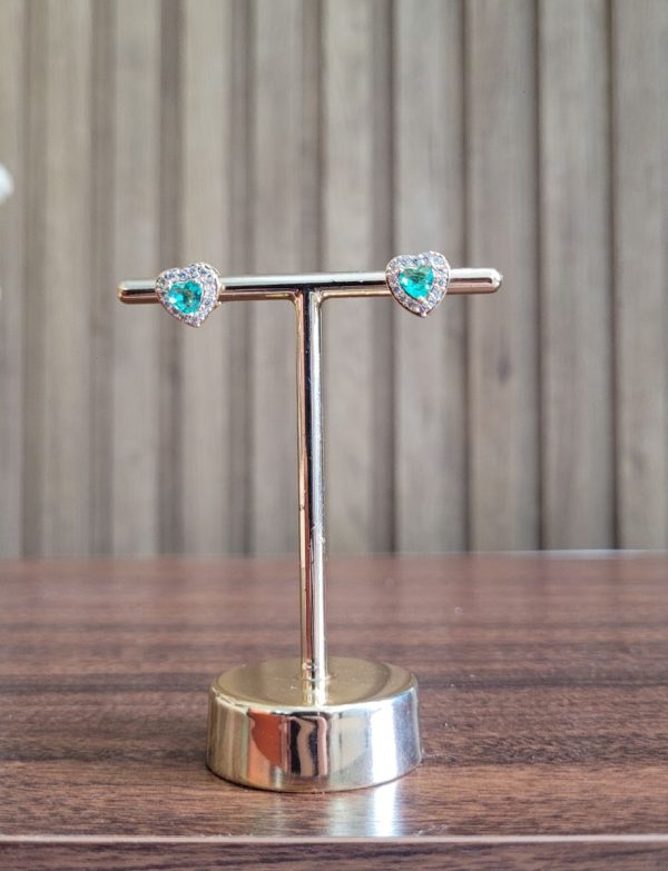 Conjunto Banhado a Ouro: Brincos + Colar com Pingente de Coração e Zircônia Verde - Image 2